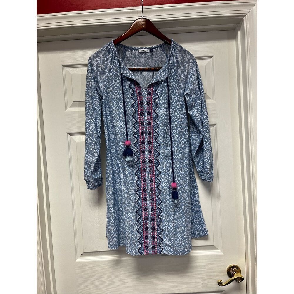 Cabana Life Light Blue PomPom Tassel Dress sz S NWOT